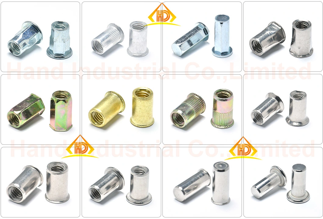 Different Sizes High Quality Aluminum M4 M5 M6 M8 Al Flat Head Knurled Body Rivet Nuts with Open End